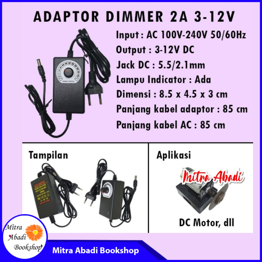 Adjustable Power Adapter Dimmer / Adaptor Dimmer 2A AC - DC 3 - 12V