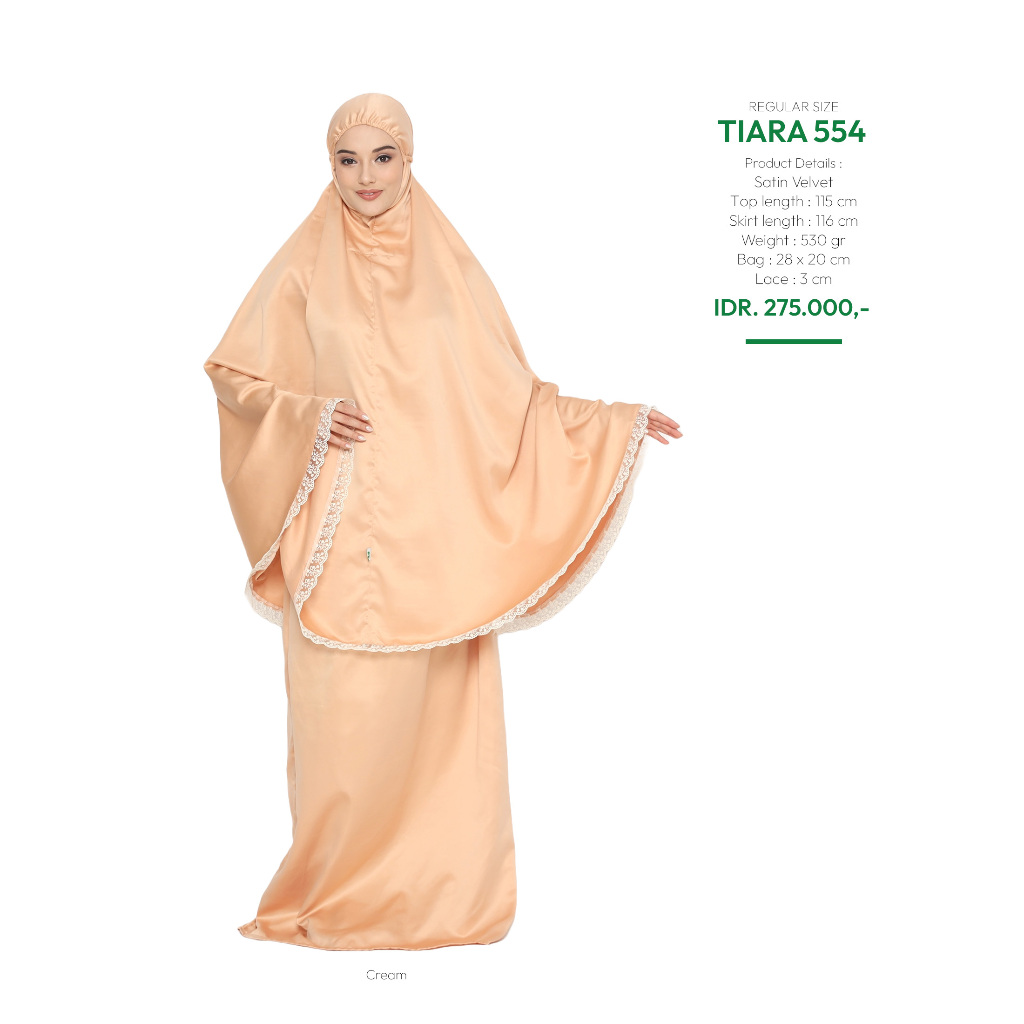 Mukena Tatuis Tiara 554 Satin Velvet Polos Renda Cream