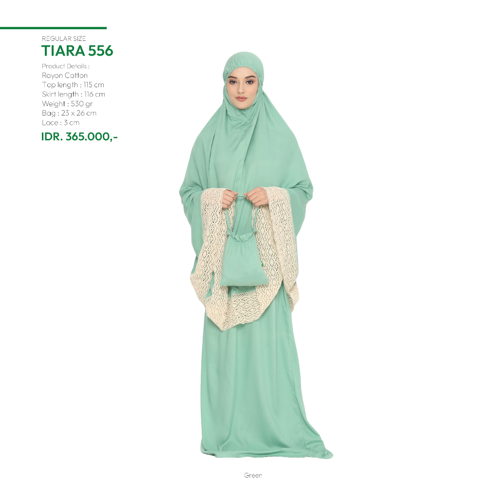 Mukena Tatuis Tiara 556 Katun Rayon Polos Travel Green
