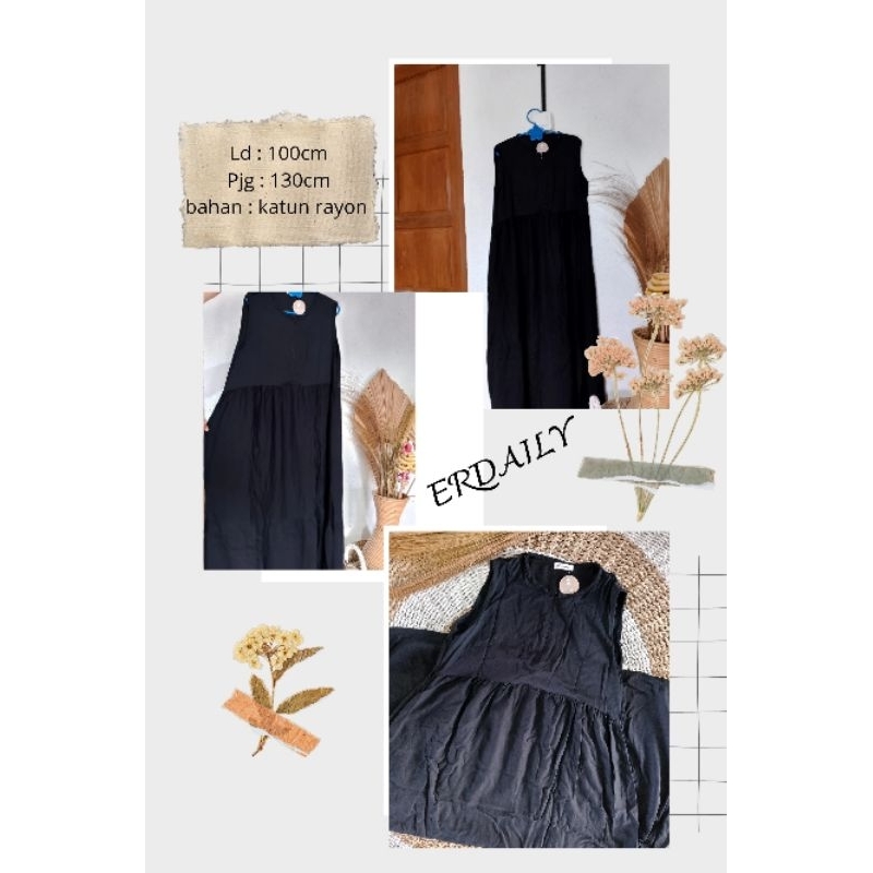 INNER GAMIS PUTUNG (TANPA LENGAN) POLOS, READY BLACK SIZE LD 100 CM, BAHAN KATUN RAYON