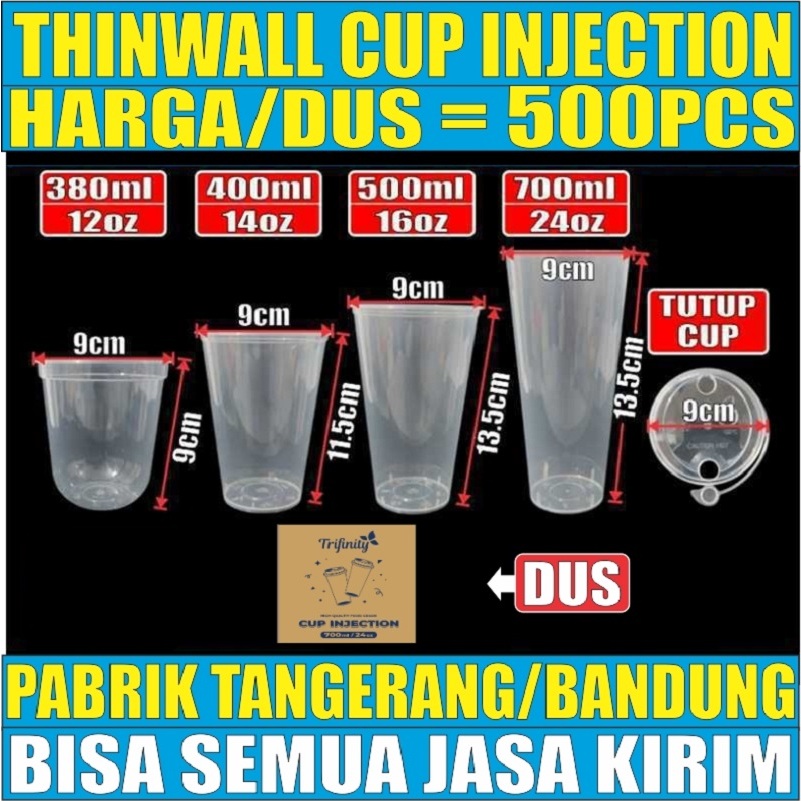 Thinwall Cup Injection Tebal 12oz 380ml 14oz 400ml 16oz 500ml 24oz 700ml Dan Tutup Sambung Dus Jskrm