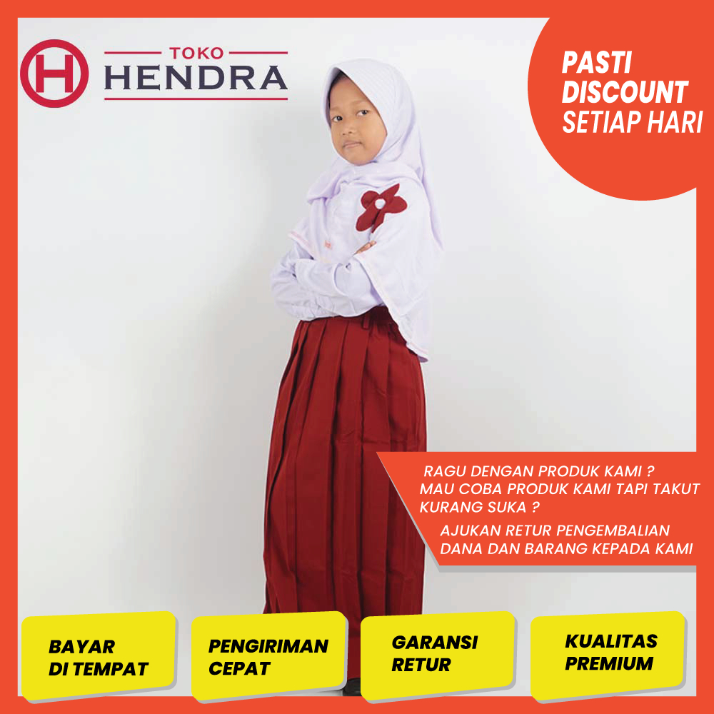 Rok Rempel Merah Panjang SD Pinggang Karet | Rok SD Merah | Rok Rempel Merah | Rok Merah