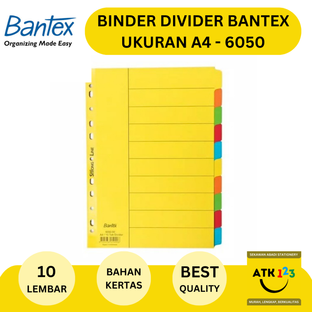 

BANTEX Binder Divider Pembatas Odner Ukuran A4 Bantex 6050 10 Lembar