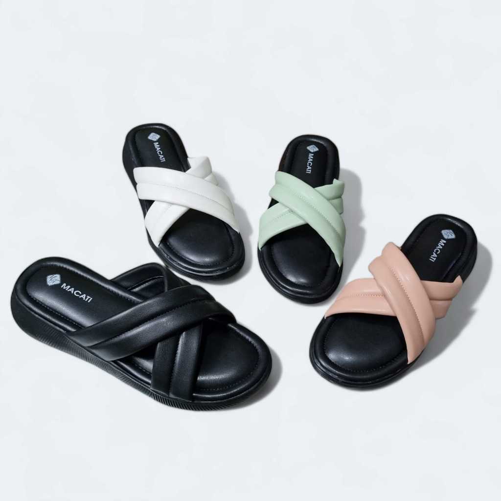 MACATI Sandal Slop Wanita Korean Style Sandal Wedges Wanita Empuk Kekinian / Sandal Slip On Wanita T