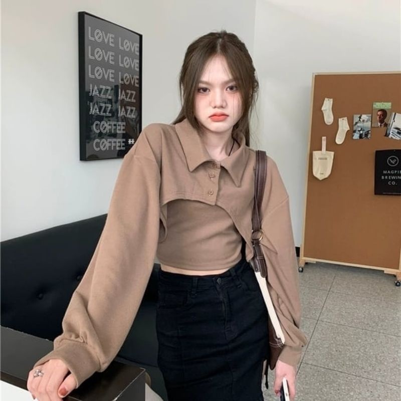 Sweater Crop Sonia Collar Oversize | Crop Oversize Style Korea | Sweater Korea Crop Oversize