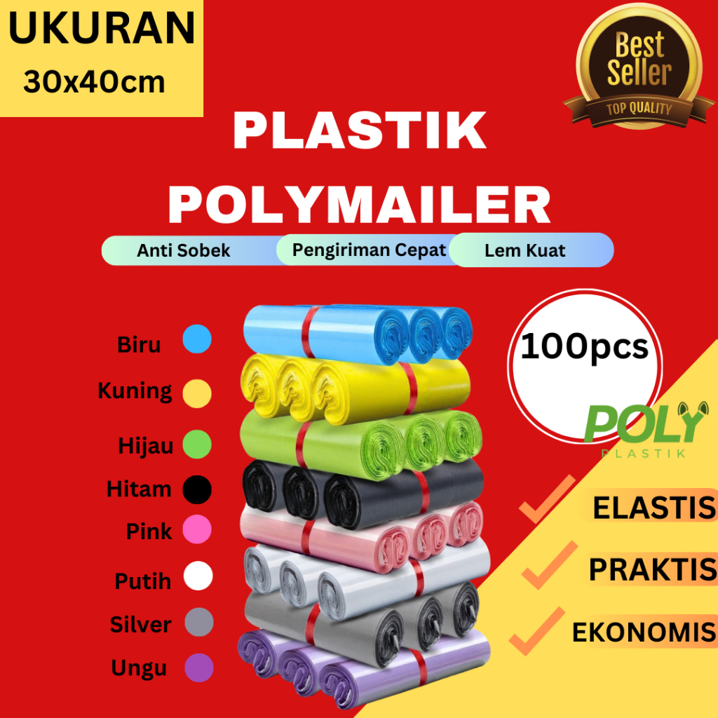 

Polymailer Plastik Packing Warna 30x40cm Isi 100Pcs