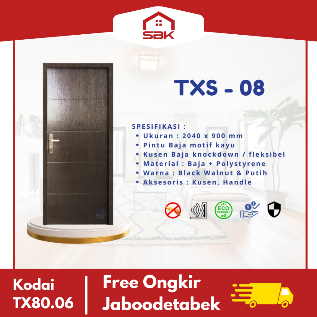 Pintu Kamar | Pintu Baja Polysterene 90x206 KODAI Steel Door TX08