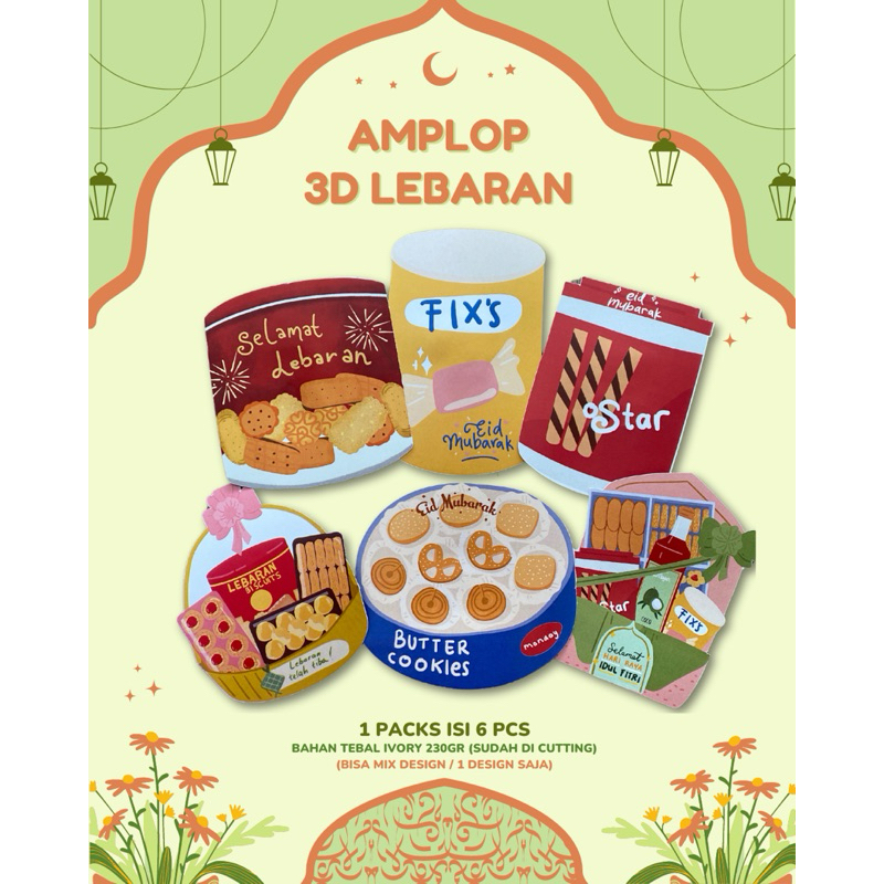 

6 PCS Amplop Lebaran THR 3D bentuk Snack Parcel Hampers/ Amplop Unik Idul Fitri 3D