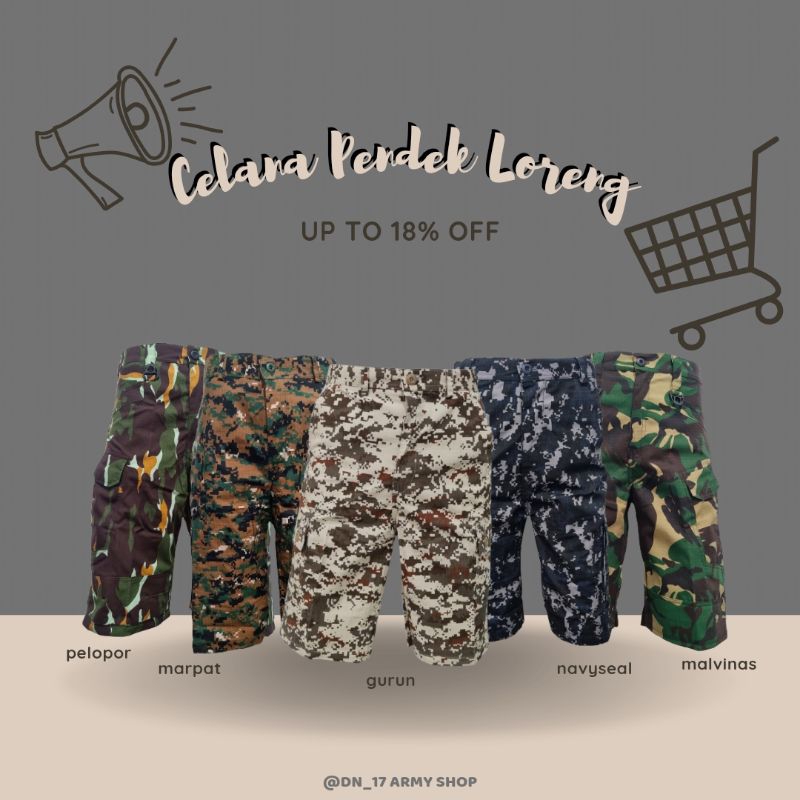 Celana PDL Pendek Motif Loreng Ripstop Premium