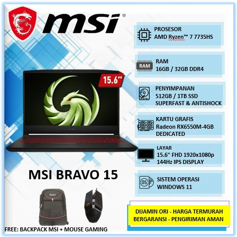 Laptop gaming Msi Bravo 15 Ryzen 7 7735Hs 32GB Ddr5 1TB Rx6550m-4GB