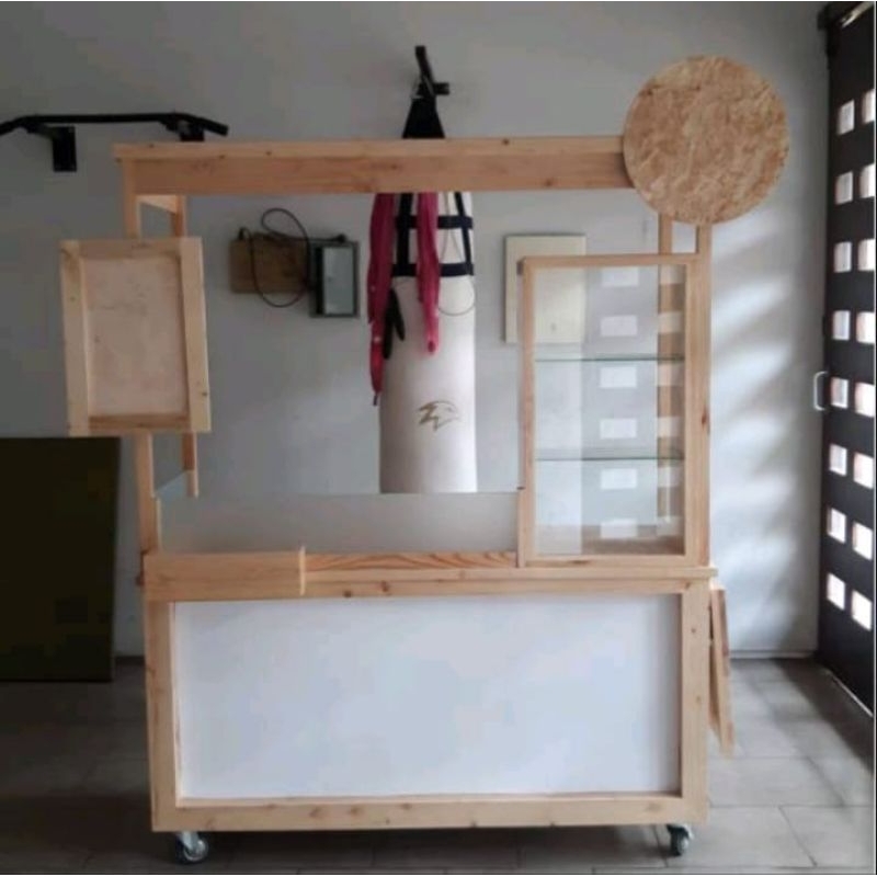 GEROBAK JUALAN MURAH BOOTH KAYU JATI GEROBAK MINIMALIS