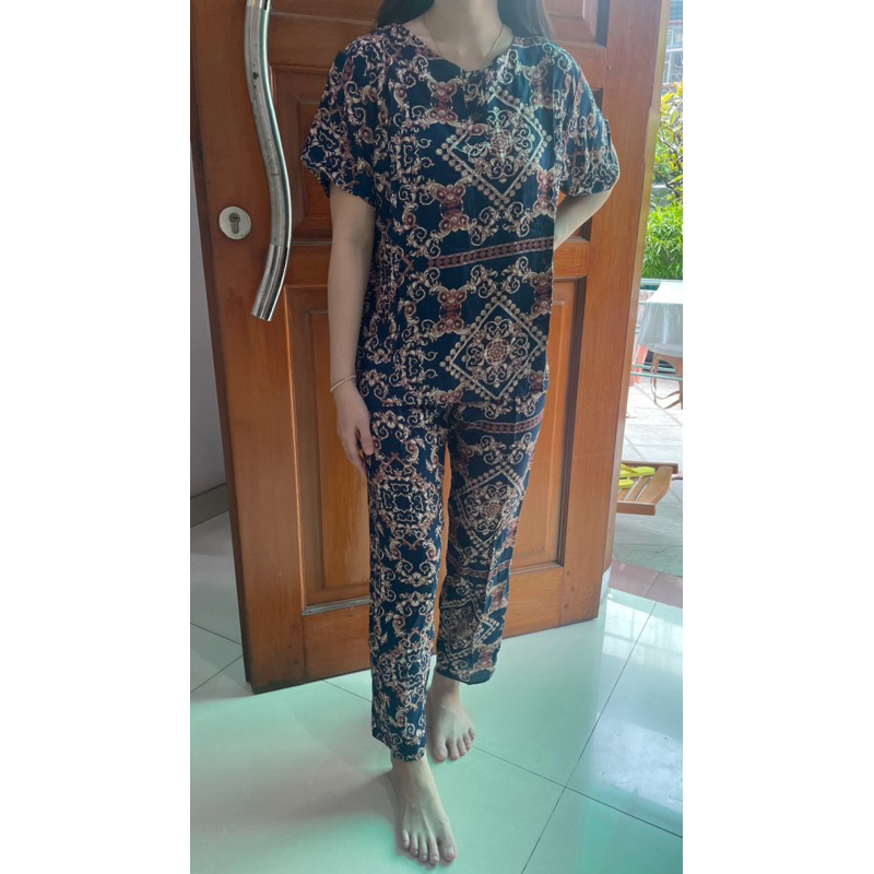 Piyama Rayon Batik Set Celana Panjang Lengan Pendek