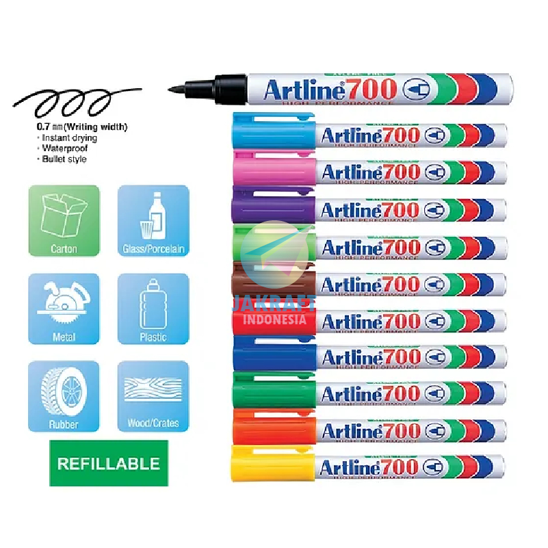 

(1 Pcs) Spidol Permanen ARTLINE EK-700 Permanent Marker Anti Air 0.7 mm Warna Lengkap Segala Permukaan Kering