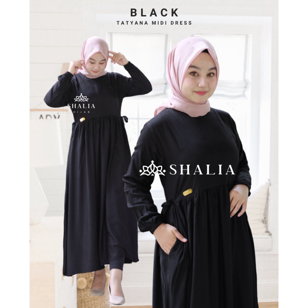 Shalia Hijab Tatyana Midi Dress Katun Rayon Twill Premium Polos LD 1 11 Gamis Wanita Busui Friendly ART E3F3