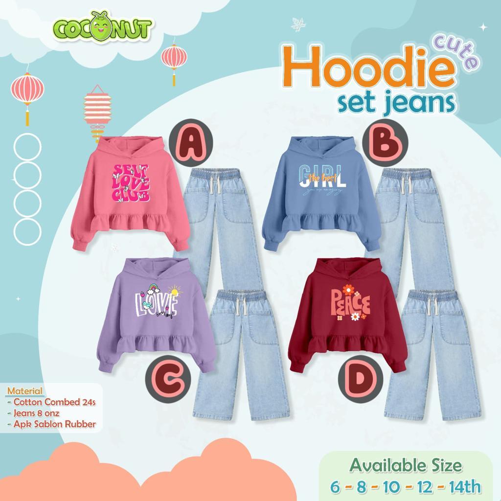 HOODIE CUTE set hodie jeans setelan anak perempuan setelan 6-14tahun setelan kekinian