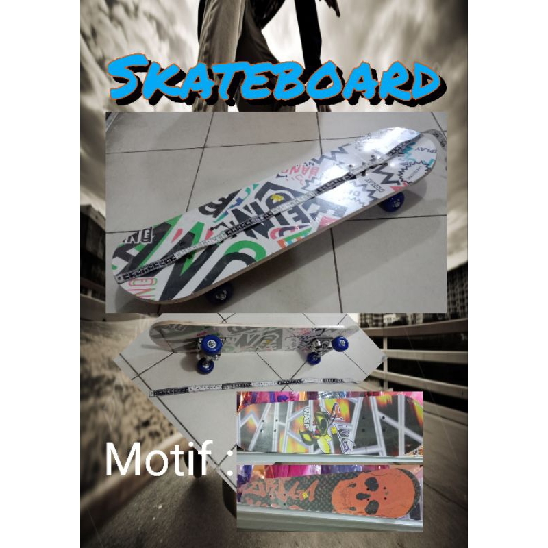 MAINAN PAPAN KAYU RODA OLAHRAGA LUNCUR SELUNCUR SKATEBOARD MOTIF GAMBAR DEWASA ANAK CEWEK COWOK