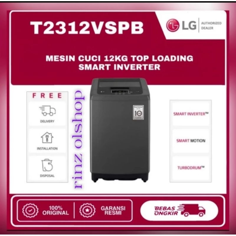 LG T2312VSPB MESIN CUCI TOP LOADING 12KG SMART INVERTER TURBO DRUM
