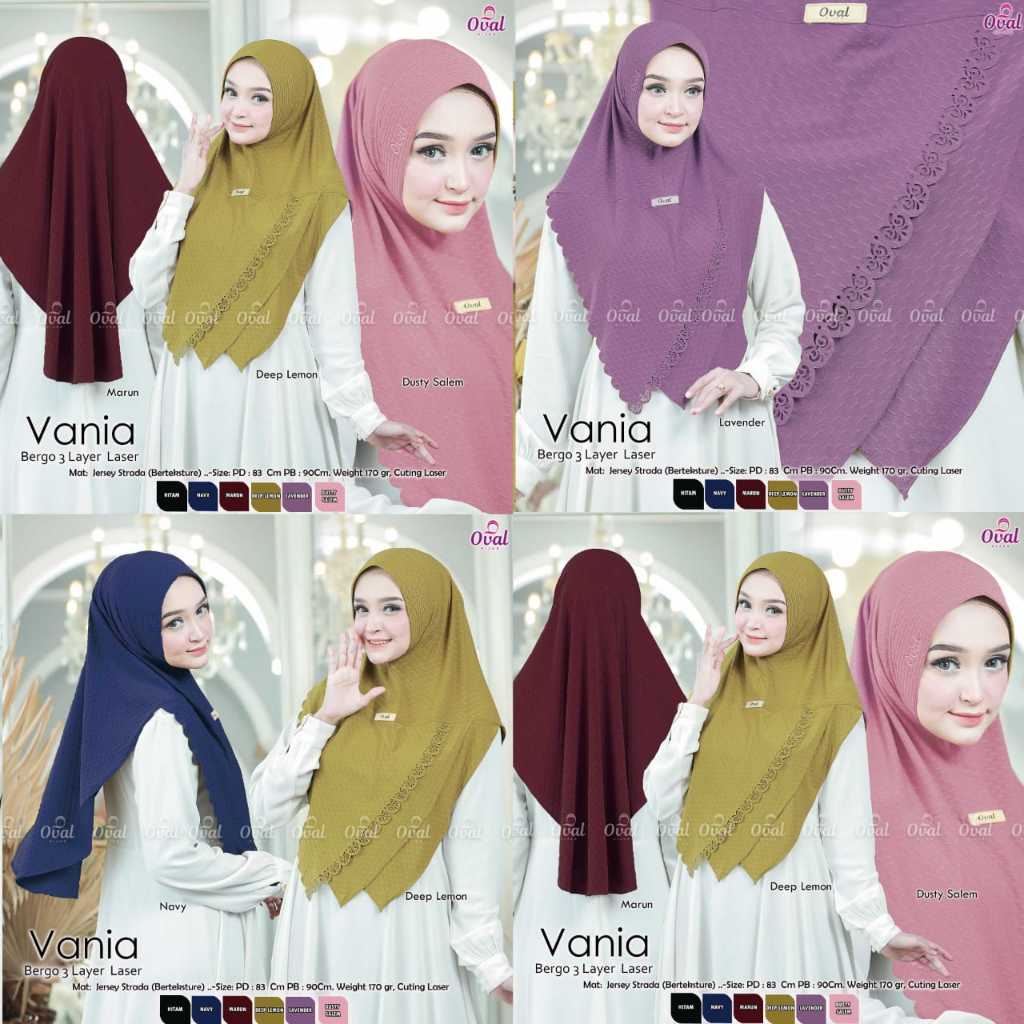 Vania Bergo 3 layer Laser Jersey Strada Original Oval Hijab Bergo Jersey Hijab Jersey Vania