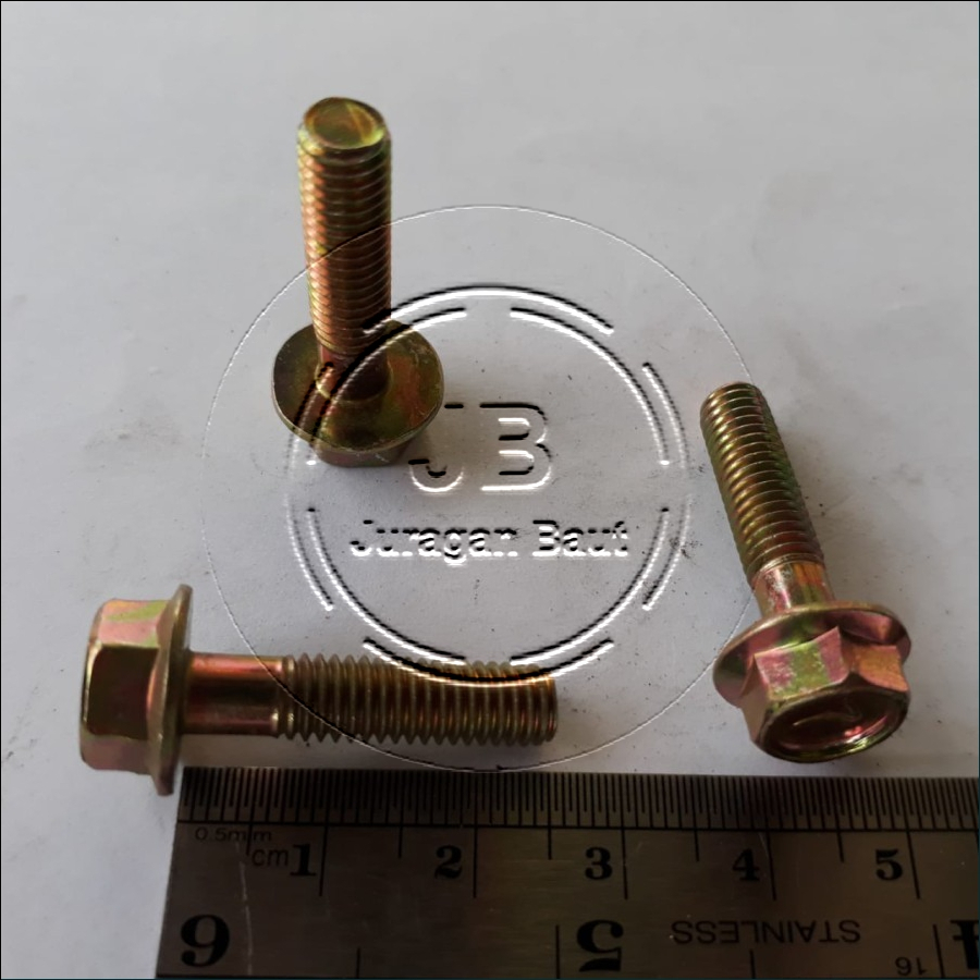 FLANGE BOLT M6 X 25 BAUT TOPI M6X25 WARNA KUNING KUNCI 10 PANJANG 2,5CM 2,5 CM 25MM DIAMETER BATANG 