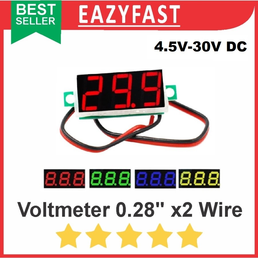 Voltmeter Digital DC 0.28" Inch 2 Kabel Wire Volt Meter Kecil Mini
