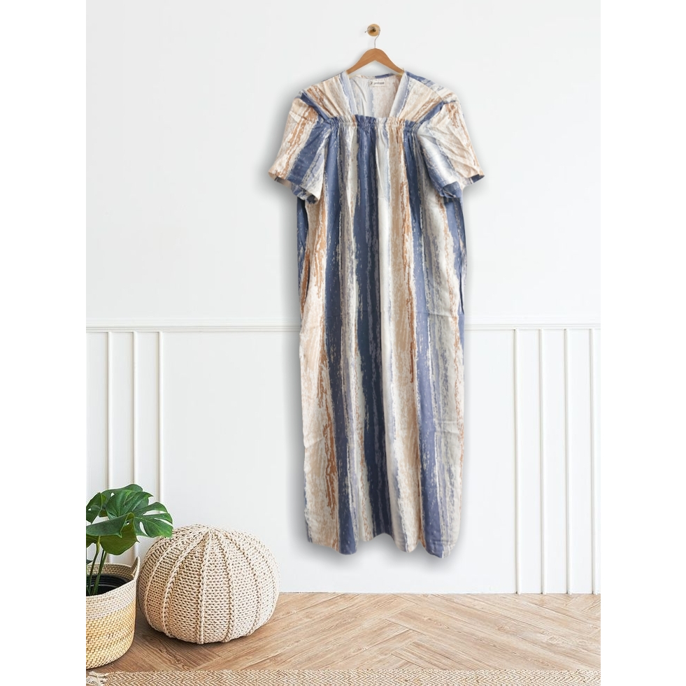 DASTER Panjang Karet Dada Long Dress Lengan Pendek Rayon PREMIUM Motif