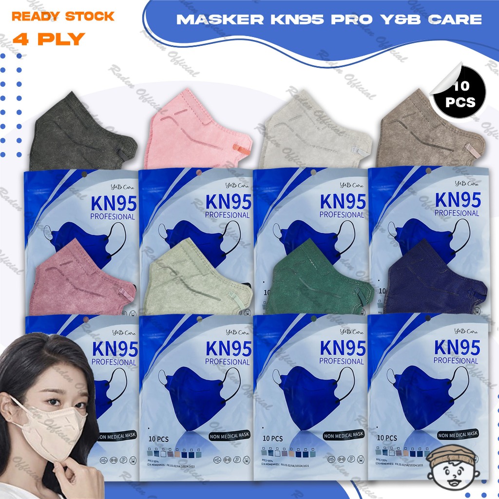 Masker KN95 PRO Y&B CARE 4Ply isi 10Pcs Putih Hitam Warna 95PRO KN 95 PRO 4 Ply Earloop Surgical Mas