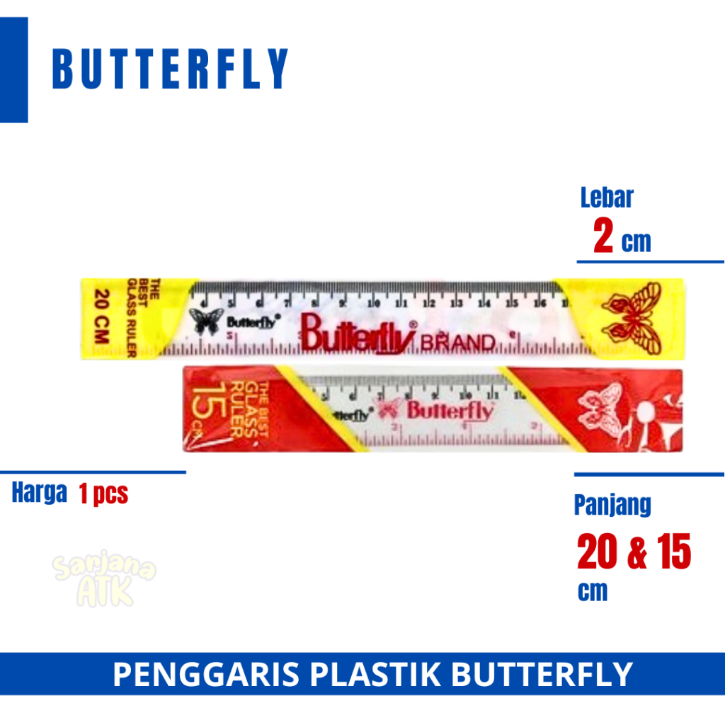 

Penggaris Plastik 15 dan 20 cm Butterfly