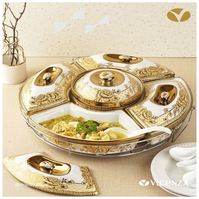 VICENZA - Snack Prasmanan H14 17 Pcs / Prasmananan Pegangan dengan Roda Berputar / Wadah Saji Makana