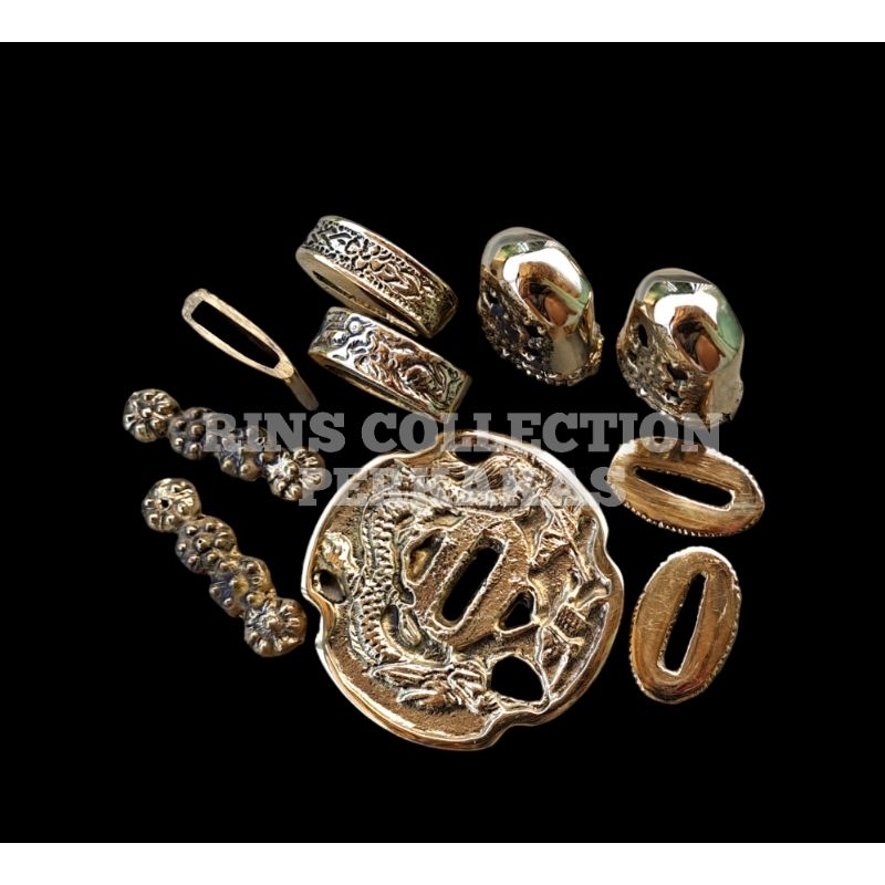 ID AKSESORIS KATANA - TSUBA DRAGON UNTUK KATANA SATU SET ASLI KUNINGAN