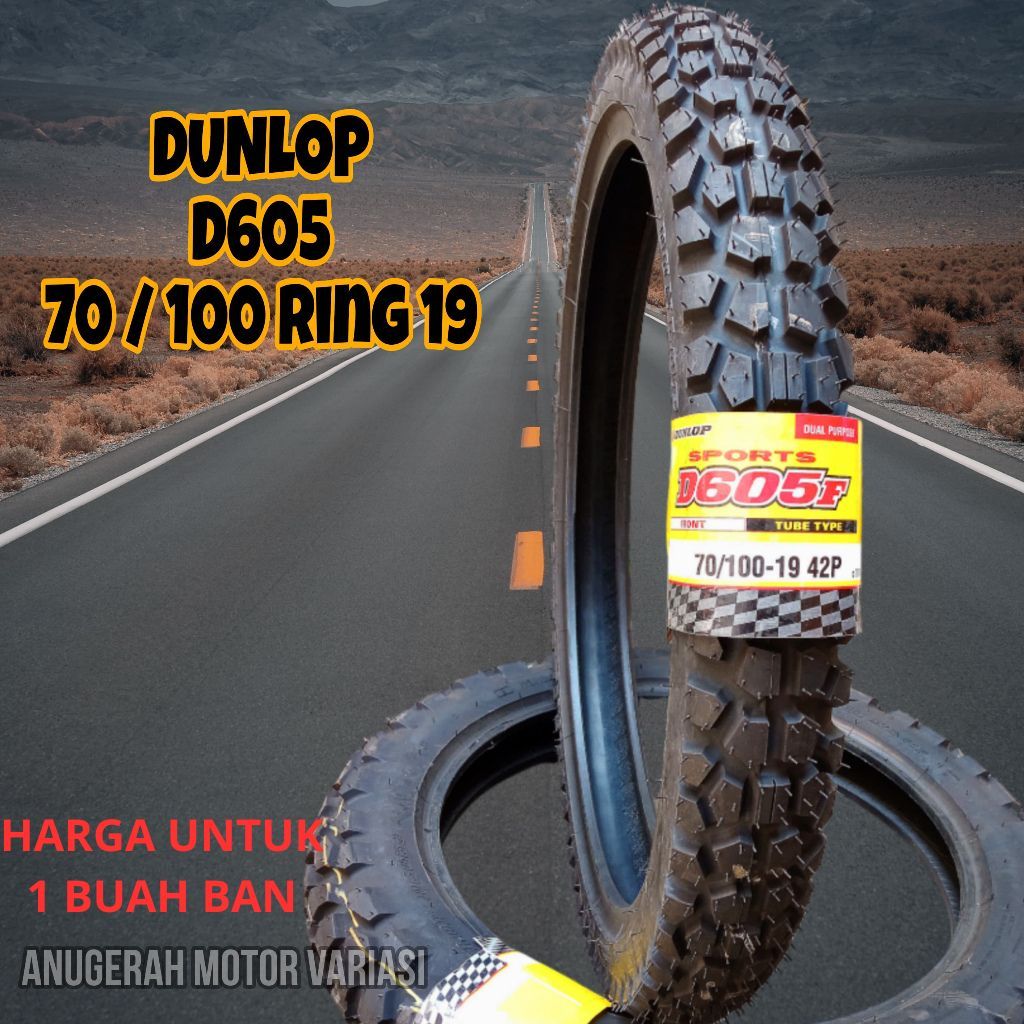 Ban Luar motor trail dunlop 70/100 X 19 D605 F semi trail dual purpose - RING 19 KLX