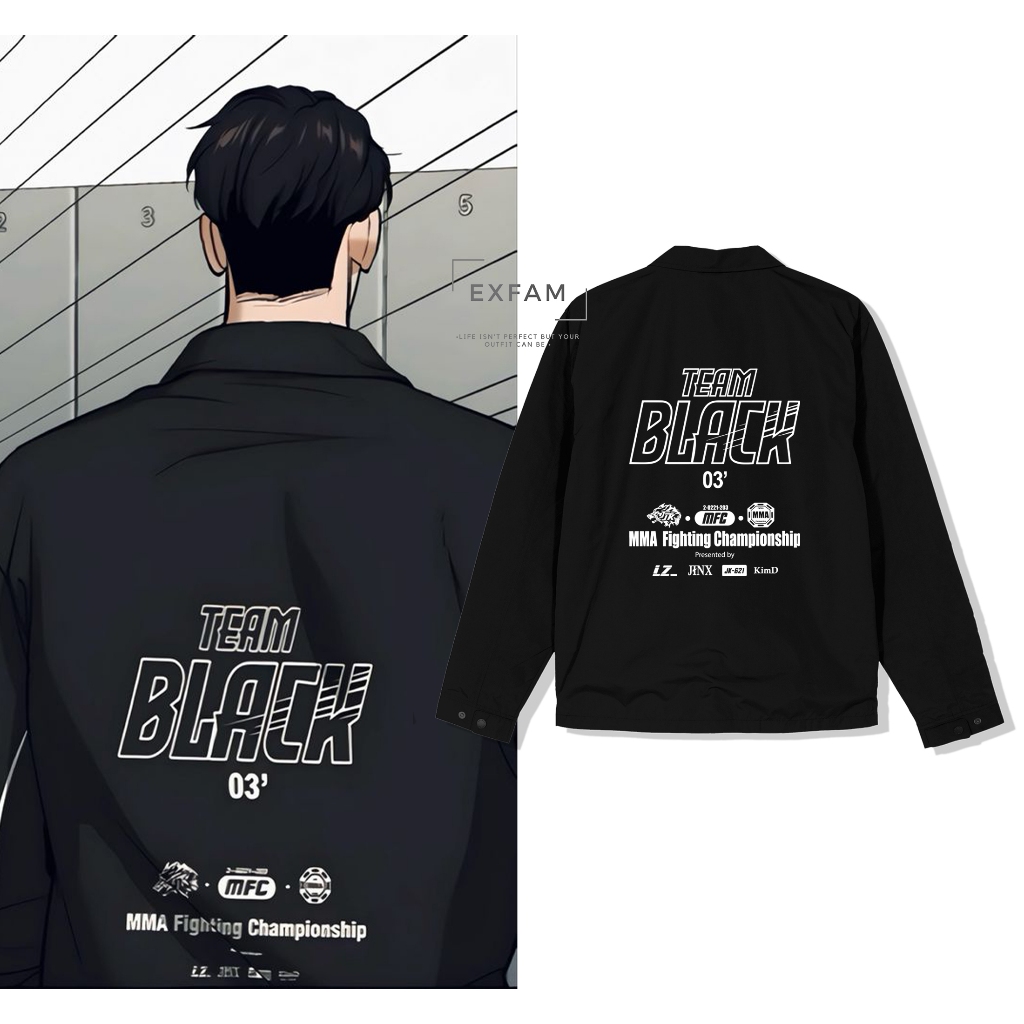 Jaket Coach Joo Jaekyung Team Black Manhwa Jinx Outfits Korea