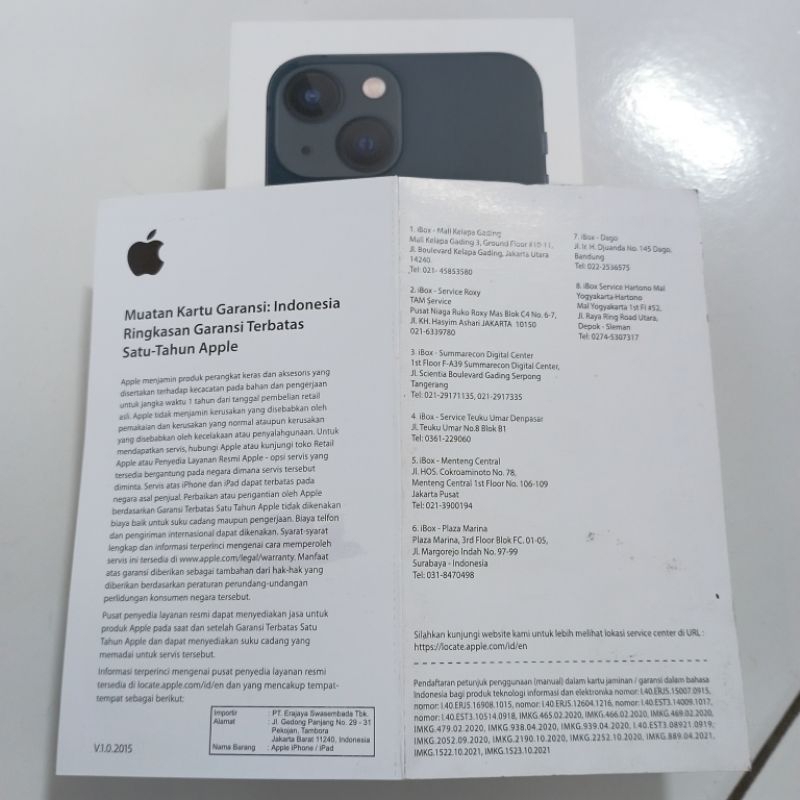 Kartu Garansi Original iPhone 13 Mini iBox Digimap