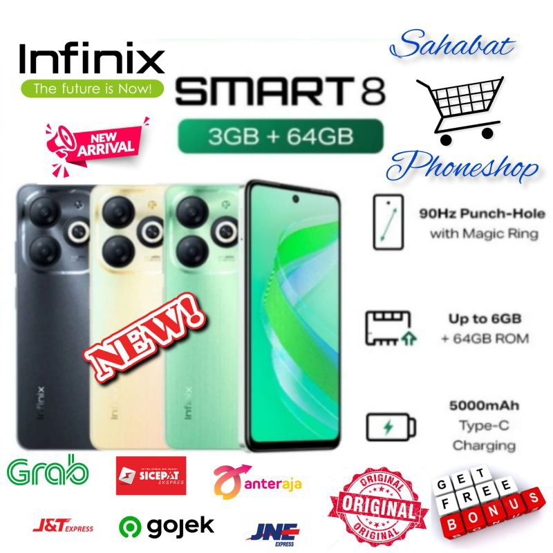 INFINIX SMART 8 RAM 3/64 GB (3GB + 3GB EXTENDED RAM) GARANSI RESMI
