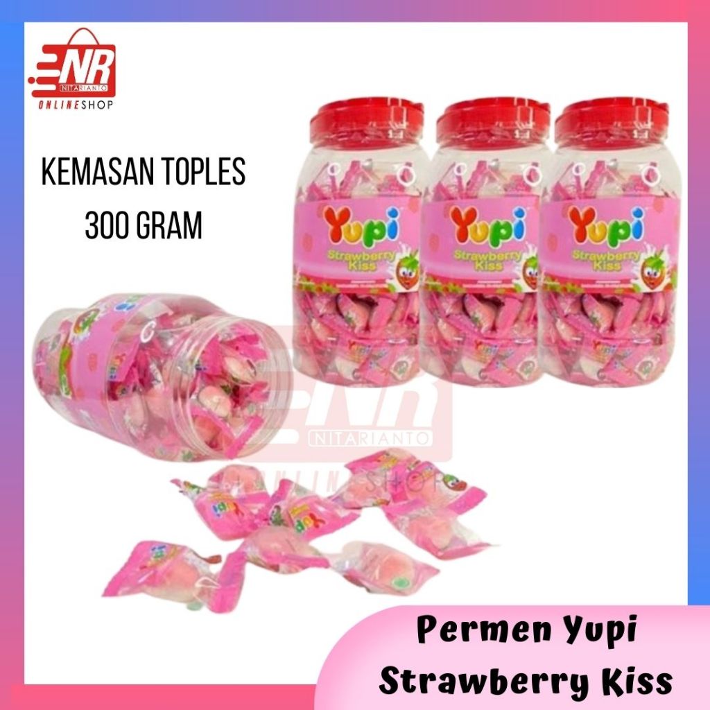 

Permen Yupi Toples Strawberry Kiss Exp 2026 - Candy Yupi Strawberry Kiss Jar 300Gram