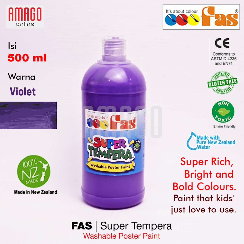 

FAS Super Tempera Washable Poster Paint Cat Lukis Cepat Kering Sekolah 500 ml - warna Violet 037