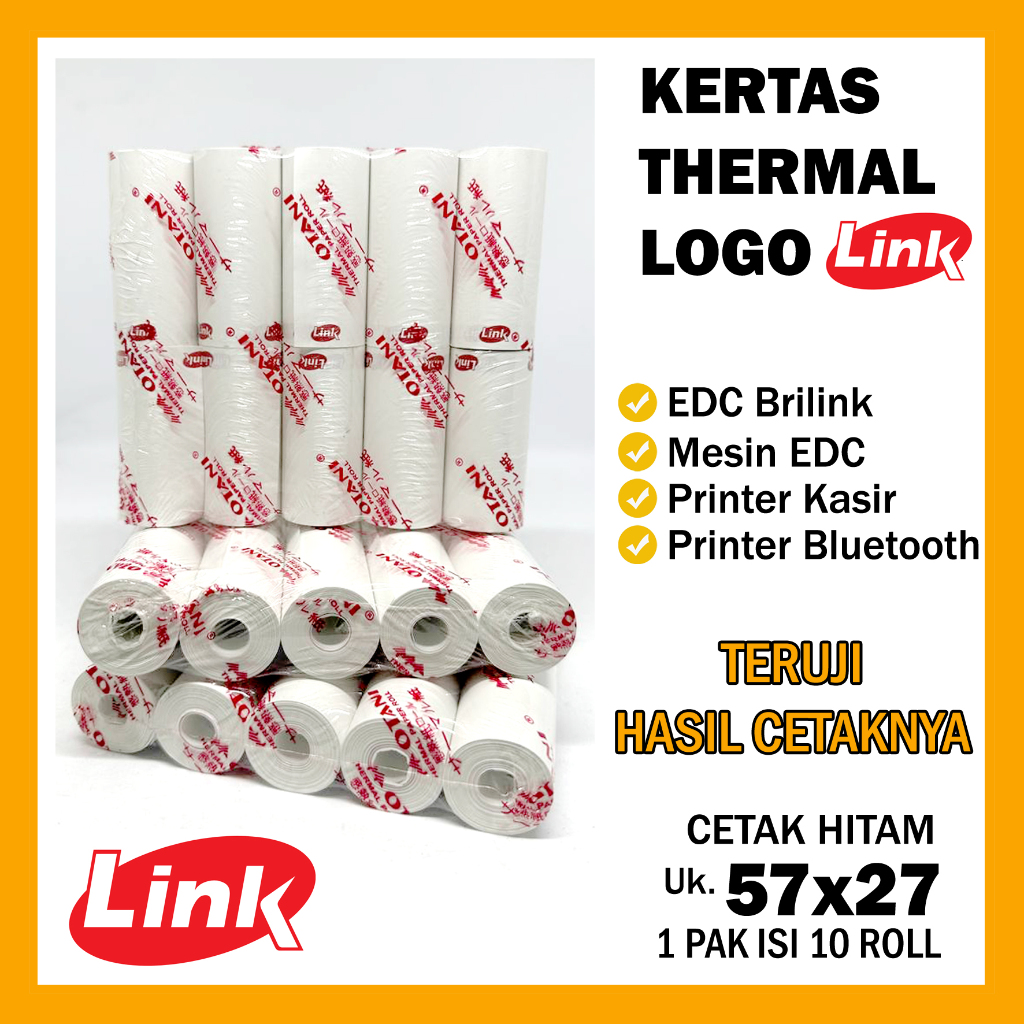 

KERTAS THERMAL EDC LOGO LINK ISI 10 ROLL (1pak) / Kertas EDC Brilink / Kertas Struk