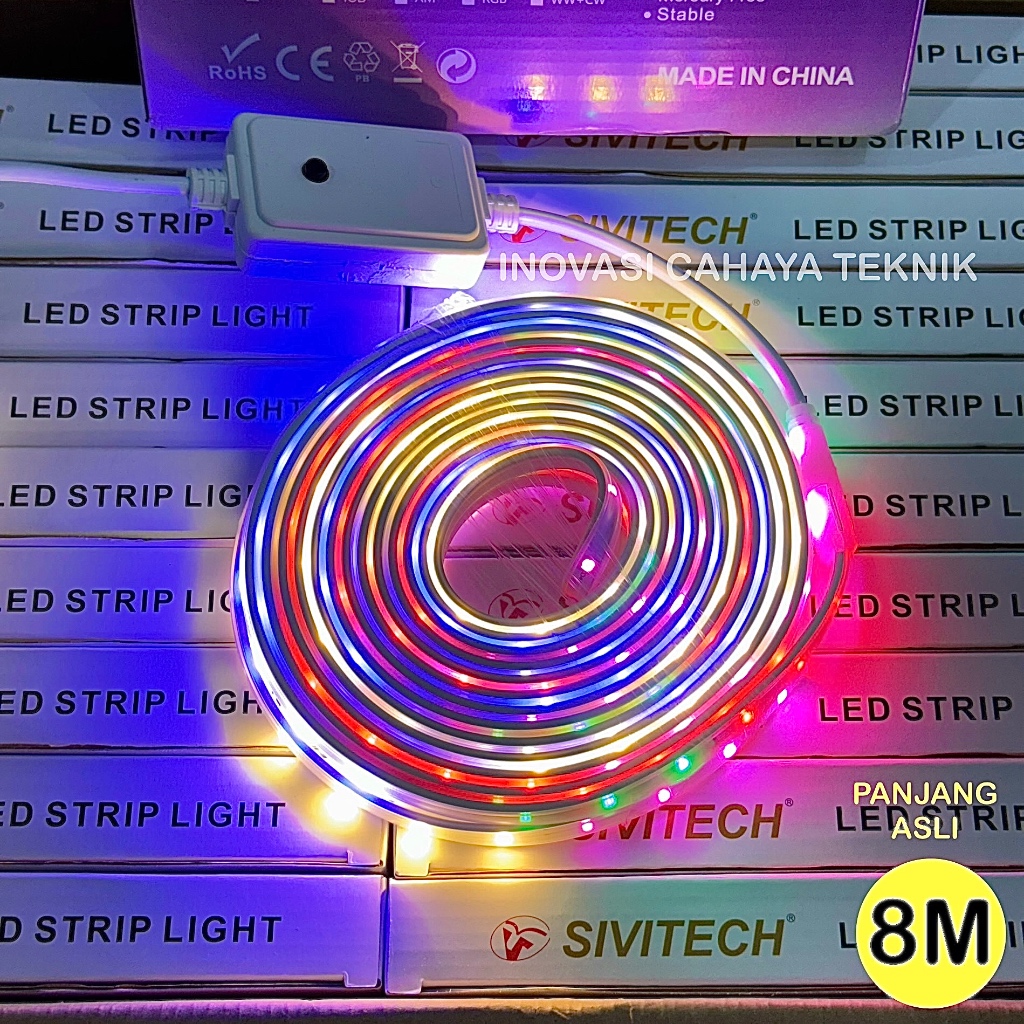 Lampu LED Strip Selang RGB 8M Full Anti air, Lampu Selang Warna Warni, LED Selang Sudah Termasuk Ada