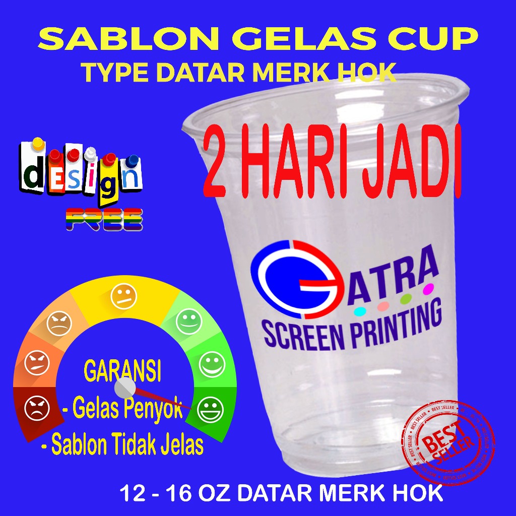 Sablon Cup Datar  12 OZ, 14 OZ dan 16 OZ Murah Merk Hok Desain Custom, Desain Bebas, Desain free, cu