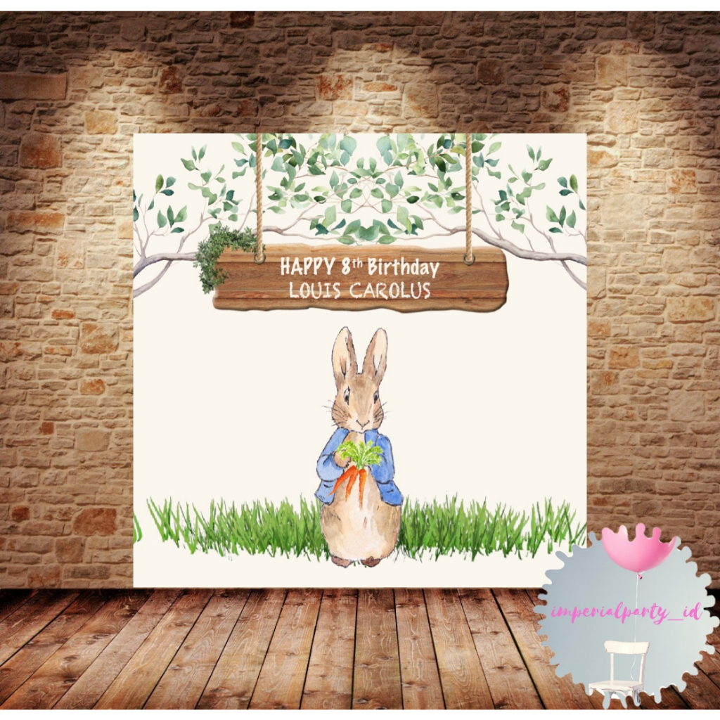Custom Backdrop Banner Spanduk Happy Birthday Peter Rabbit Kelinci