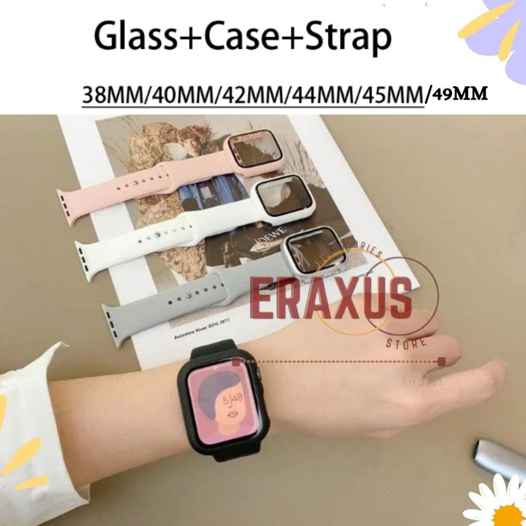Eraxus Strap Sport Band Full Set For iWatch 38mm 40mm 41mm 42mm 44mm 45mm 49mm + 2in1 Tempered Glass
