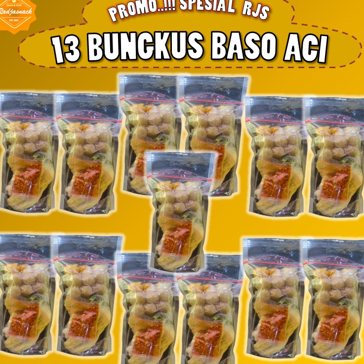 

V44859 BASO ACI 13 BUNGKUS PAKET HEMAT BASO ACI INSTAN BAKSO ACI KHAS RADJASNACK MAKANAN INSTAN