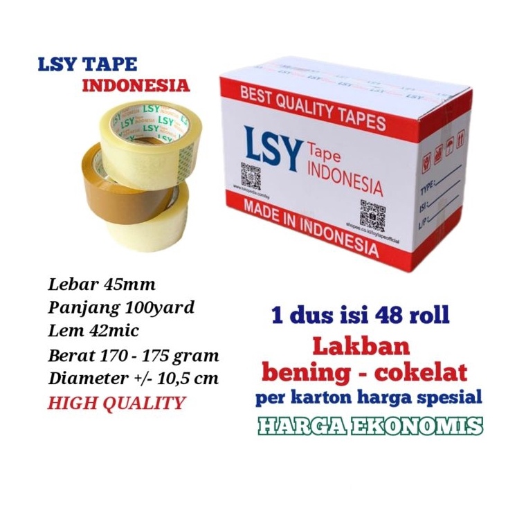 

KJV539 Dijamin Ori lakban bening cokelat termurah LSY TAPE 1 dus isi 48 roll 1yard CHO