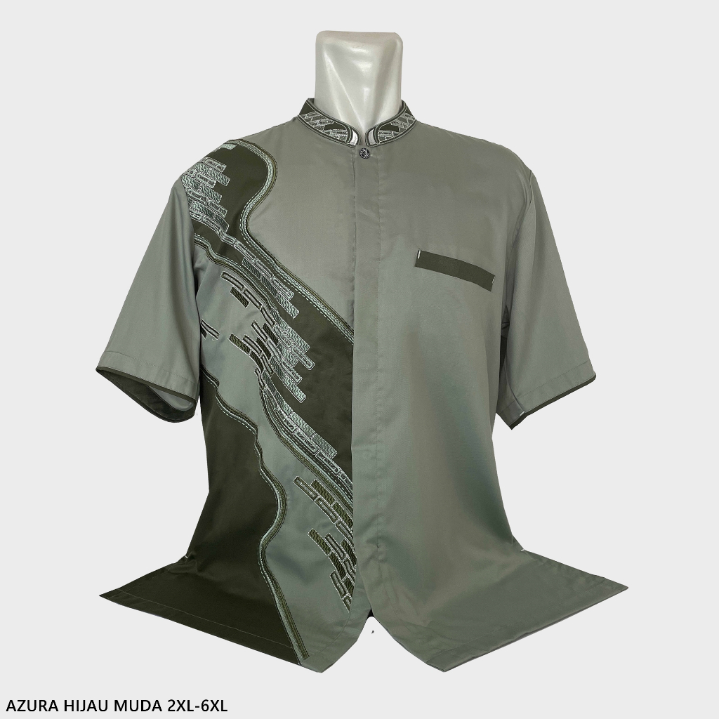 Baju Koko BIG SIZE Lengan Pendek AZURA HIJAU MUDA Ukuran Jumbo