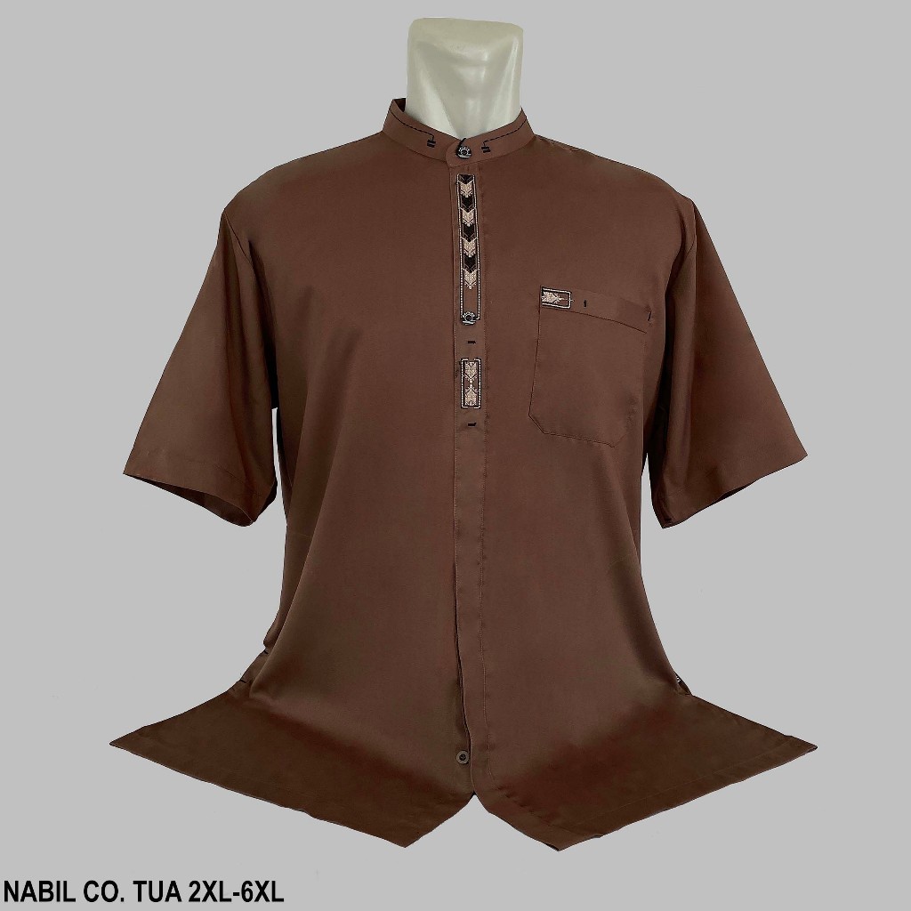 Baju Koko BIG SIZE Lengan Pendek NABIL COKLAT TUA Ukuran Jumbo