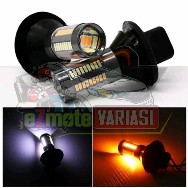 LAMPU LED SEIN MOBIL 2 MODE SENJA/DRL - SEIN TYPE T20/ S25 66 SMD SENJA PUTIH SEIN KUNING