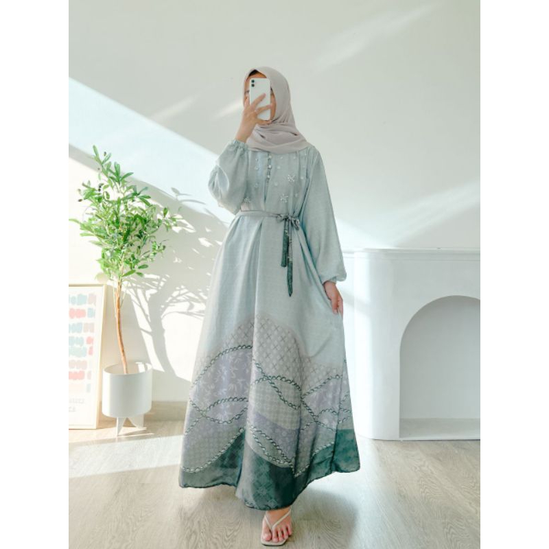 KINAN MAXI DRESS, gamis bahan Armani Silk, Gamis Armani Silk, Gamis Lebaran, Gamis Kondangan, Dress 