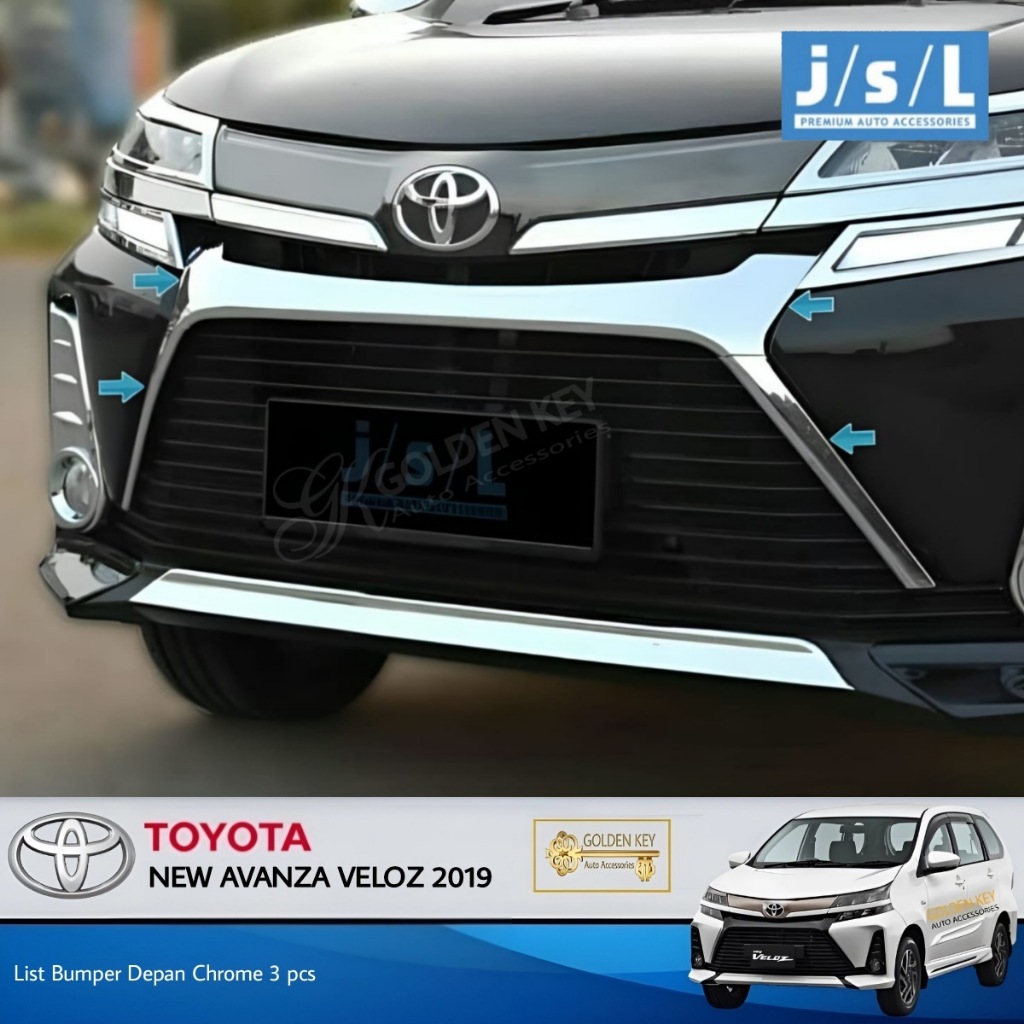 JSL List Bumper Depan New Avanza Veloz 2019 Front Bumper Trim 3 pcs