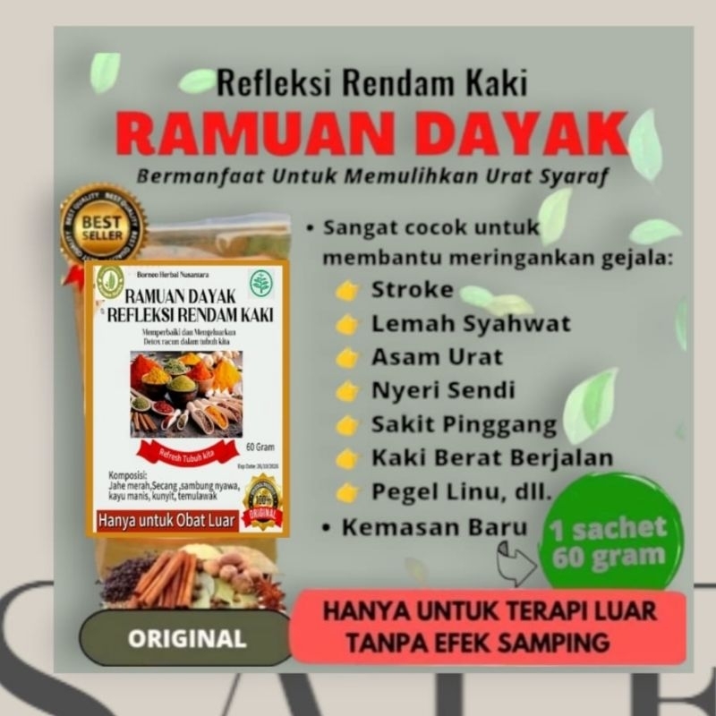RAMUAN DAYAK SERBUK RENDAM KAKI REMPAH 40 60 gram lebih banyak hemat