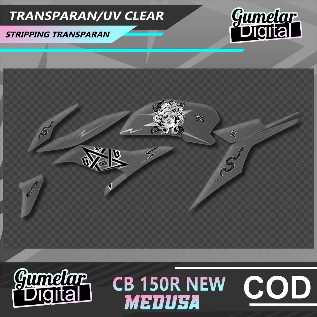 STRIPPING TRANSPARAN UV CLEAR SIMPEL HONDA CB 150R NEW MEDUSA