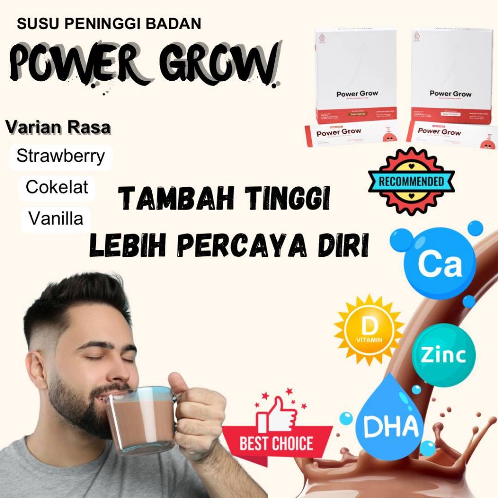 

5 Box POWERGROW Minuman Susu Powergrow Rasa Coklat Strawberry vanilla Peninggi Badan Untuk usia anak rejama dan dewasa terbaik ampuh original bpom ori